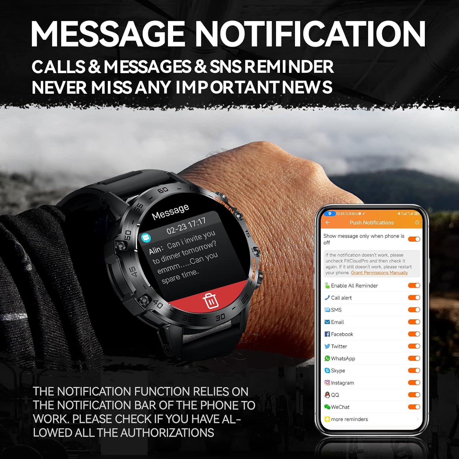 Rugged Tactical Smartwatch 1.39'' HD Screen Black Z4622