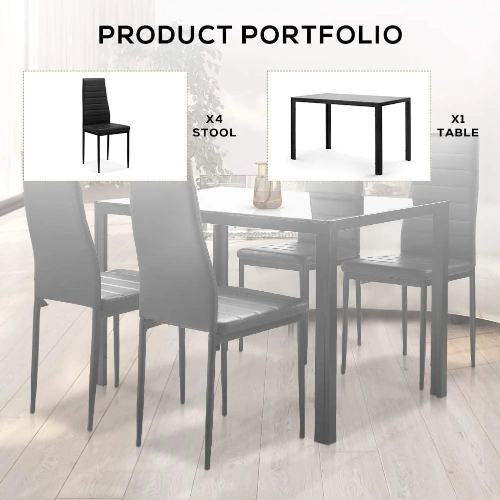 Glass Dining Table and 4 PU Leather Chair F170