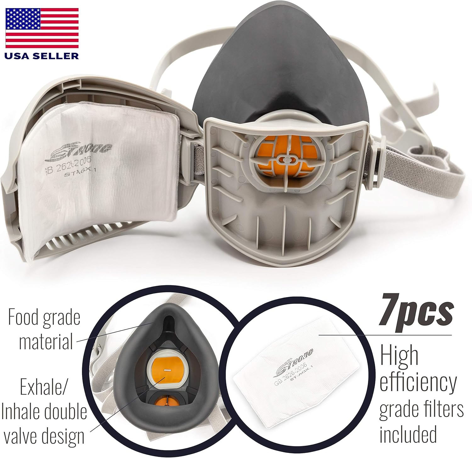 Reusable Half Mask Respirator with 7 Filters O981