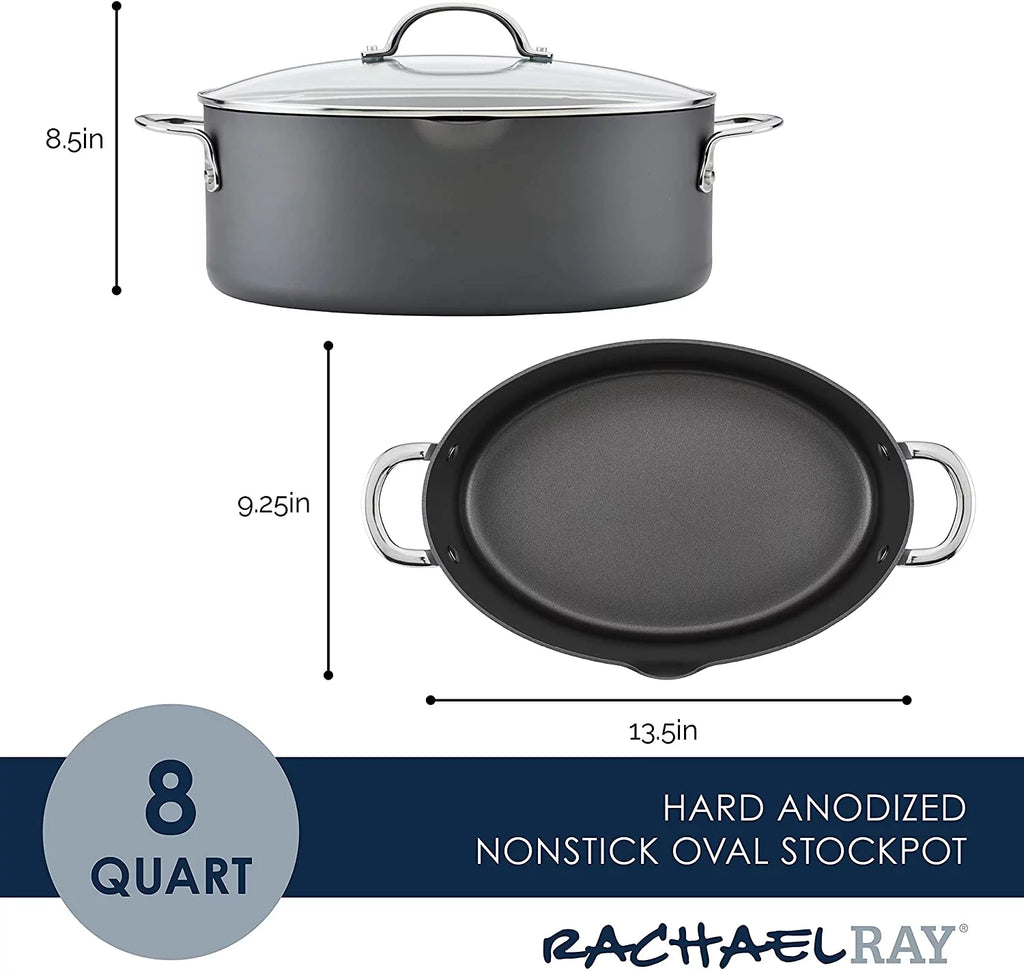Hard Anodized 8 Quart Non-stick Oval Pasta Pot and Braiser Y660891