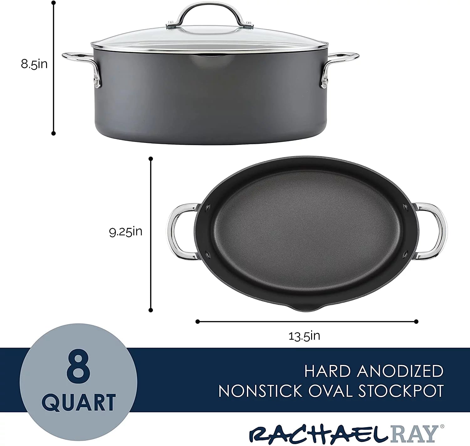 Hard Anodized 8 Quart Non-stick Oval Pasta Pot and Braiser Y660891