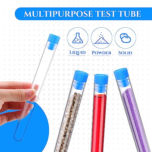 100 Pcs Clear Plastic Test Tubes with White Lids 16 x 150 mm U442