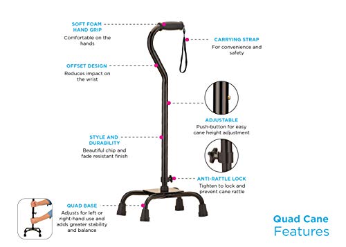 Large Base Offset Silver Quad Cane U9047