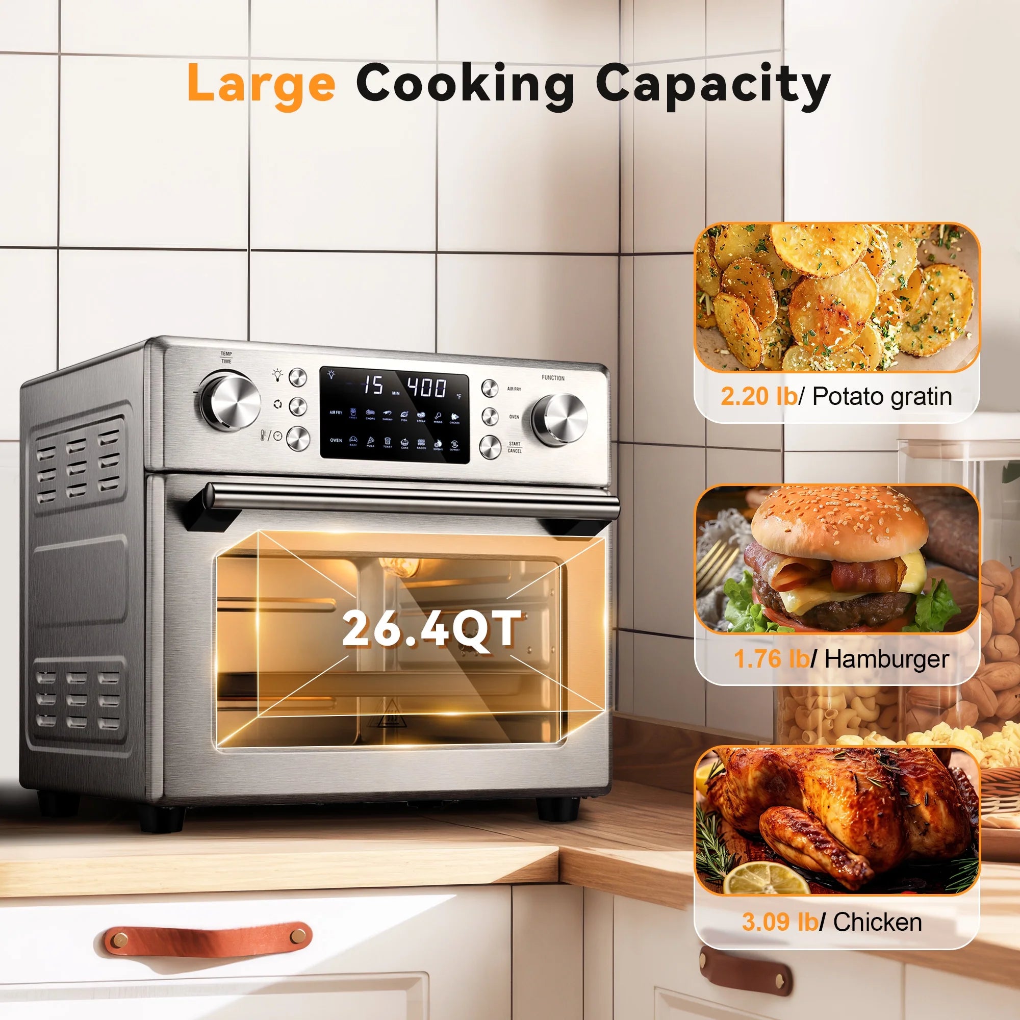 26.4 QT Stainless Steel Convection Air Fryer Oven E649