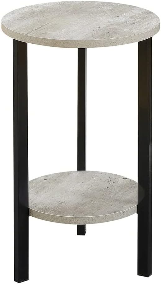 24" Tall Round Rustic End Table with Faux Birch Top, Black Metal Frame Z528
