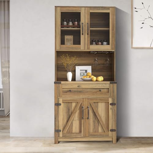 72 inch Tall Kitchen Pantry Cabinet Storage Hutch with Countertop and Doors E5199