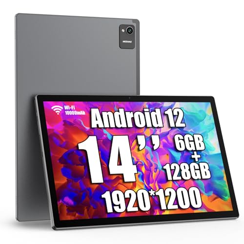 Space Gray 14 Inch Android 13 Tablet with 1200P IPS HD Screen, 8 Core, 6GB+128GB, Wi-Fi 5, 10000mAh Battery, 5MP+32MP Cameras E788
