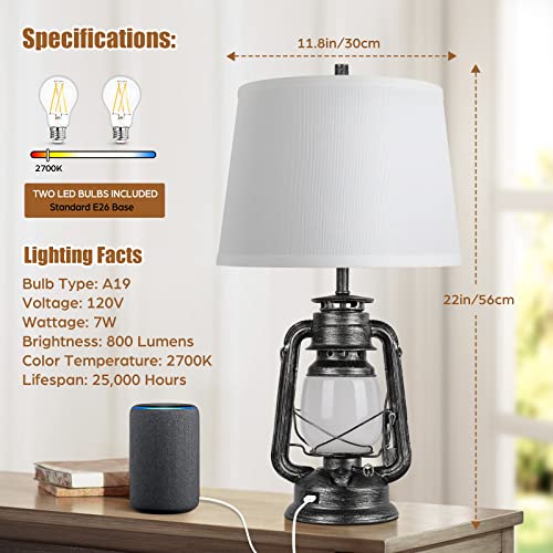 White 3-Way Dimmable Touch Table Lamps with USB Port O393