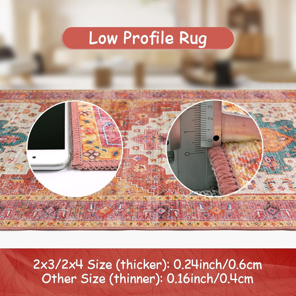 Ultra-Thin Washable Runner Rug - 2x7 Pink Non Skid Low Pile X8481