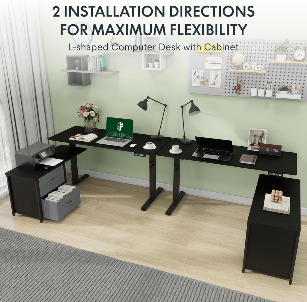 Black L Shaped Standing Desk with Drawers H38219