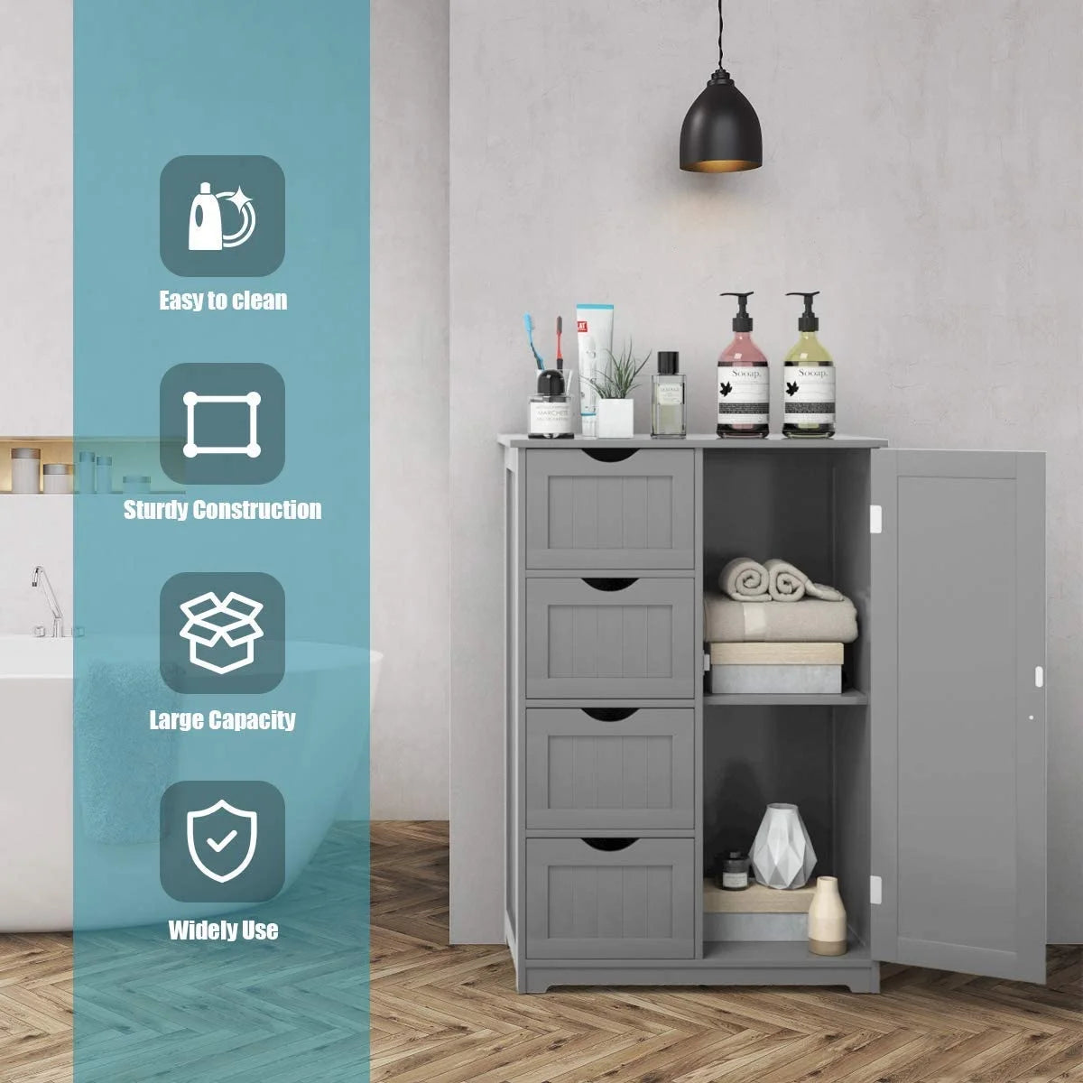 Gray Floor Cabinet with 4 Drawers & 1 Cupboard L81248