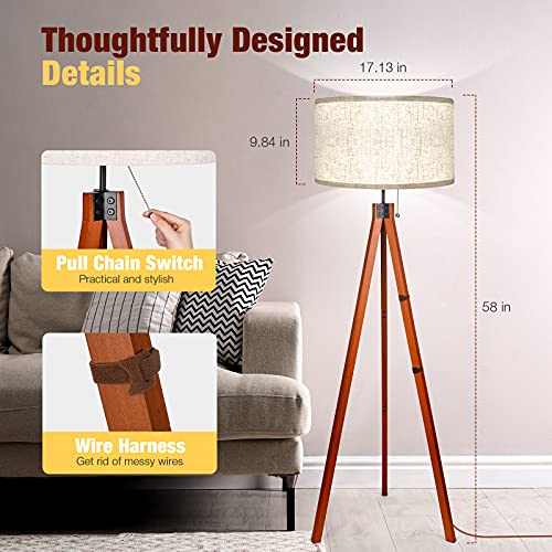 Flaxen Wood Tripod Floor Lamp with E26 Lamp Base T154678