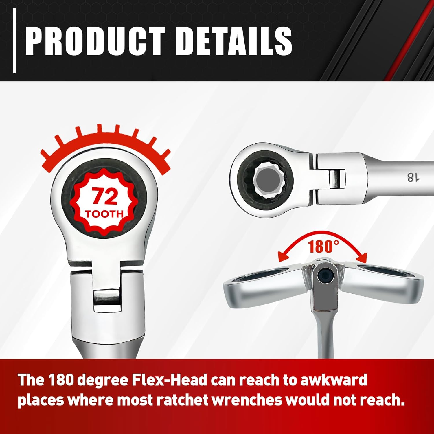 14-Piece 180° Flex-Head Ratcheting Wrench Set Metric 6-19mm 72 Teeth CR-V Steel C202029