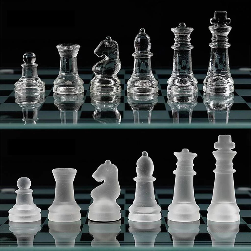 Solid Glass Chess Pieces with Padded Bottom Crystal Chess Board Play Set - 20x20cm G264