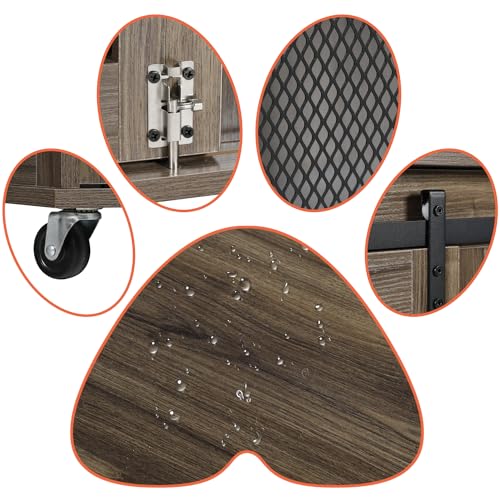 47 Inch Wooden Dog Crate Furniture with Sliding Doors and Wheels E479009