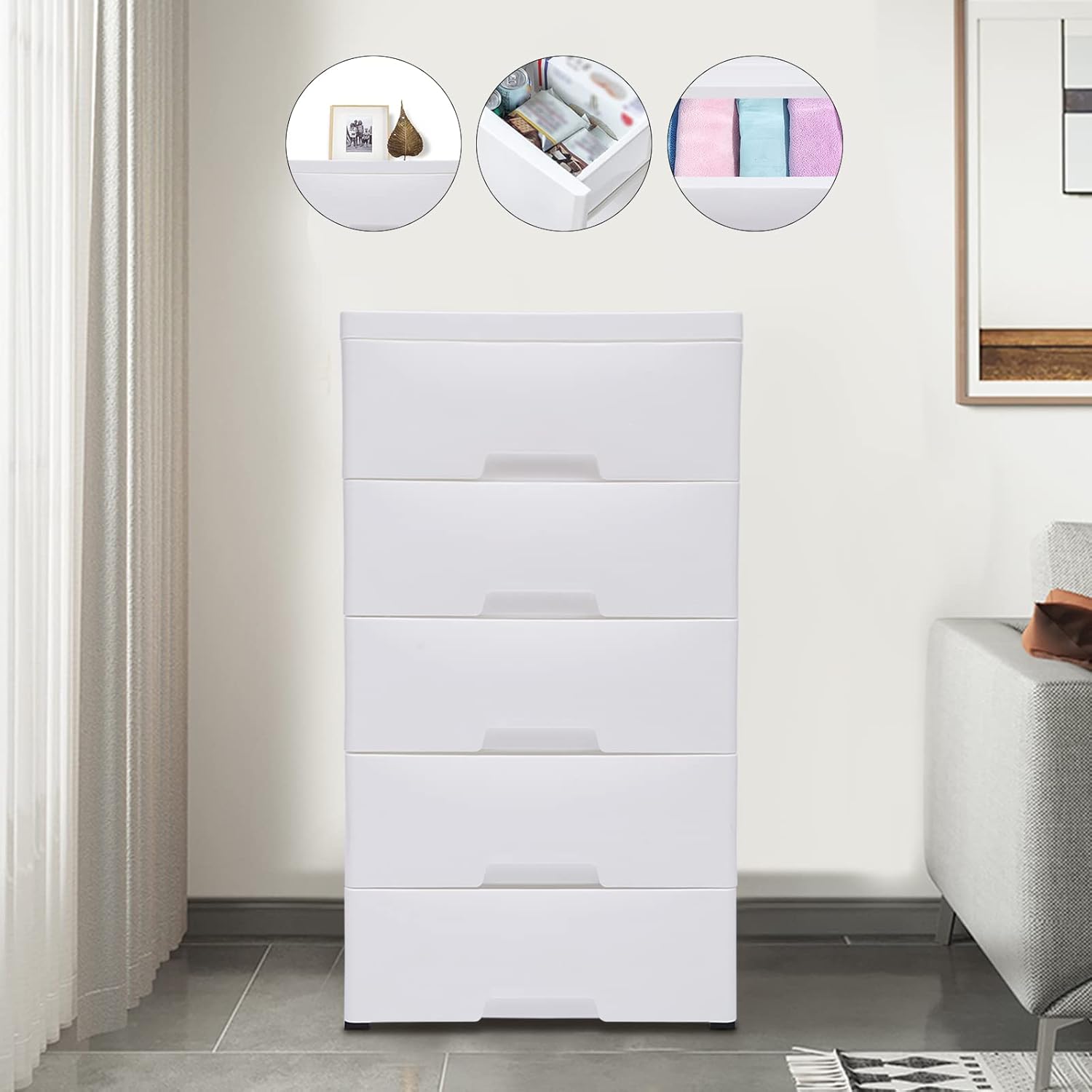 White 5 Drawer Plastic Rolling Storage Cabinet M845700