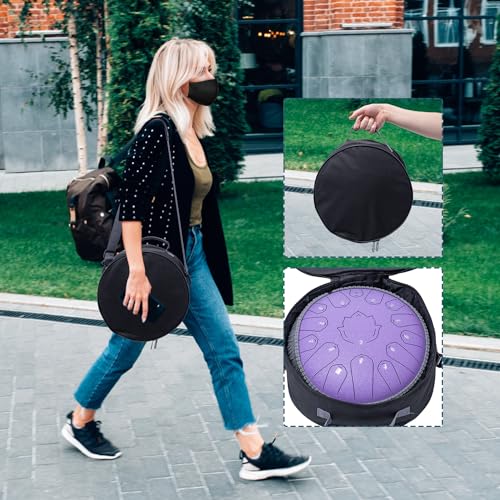 13 Inch 15 Notes Steel Tongue Drum with Travel Bag Drumsticks Holder Finger Paddles and Music Book J99882