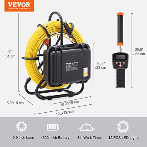9" Pipeline Inspection Camera with 512Hz Locator, 165 ft, IP68, 12 Adjustable LEDs, 16 GB SD Card Y90385