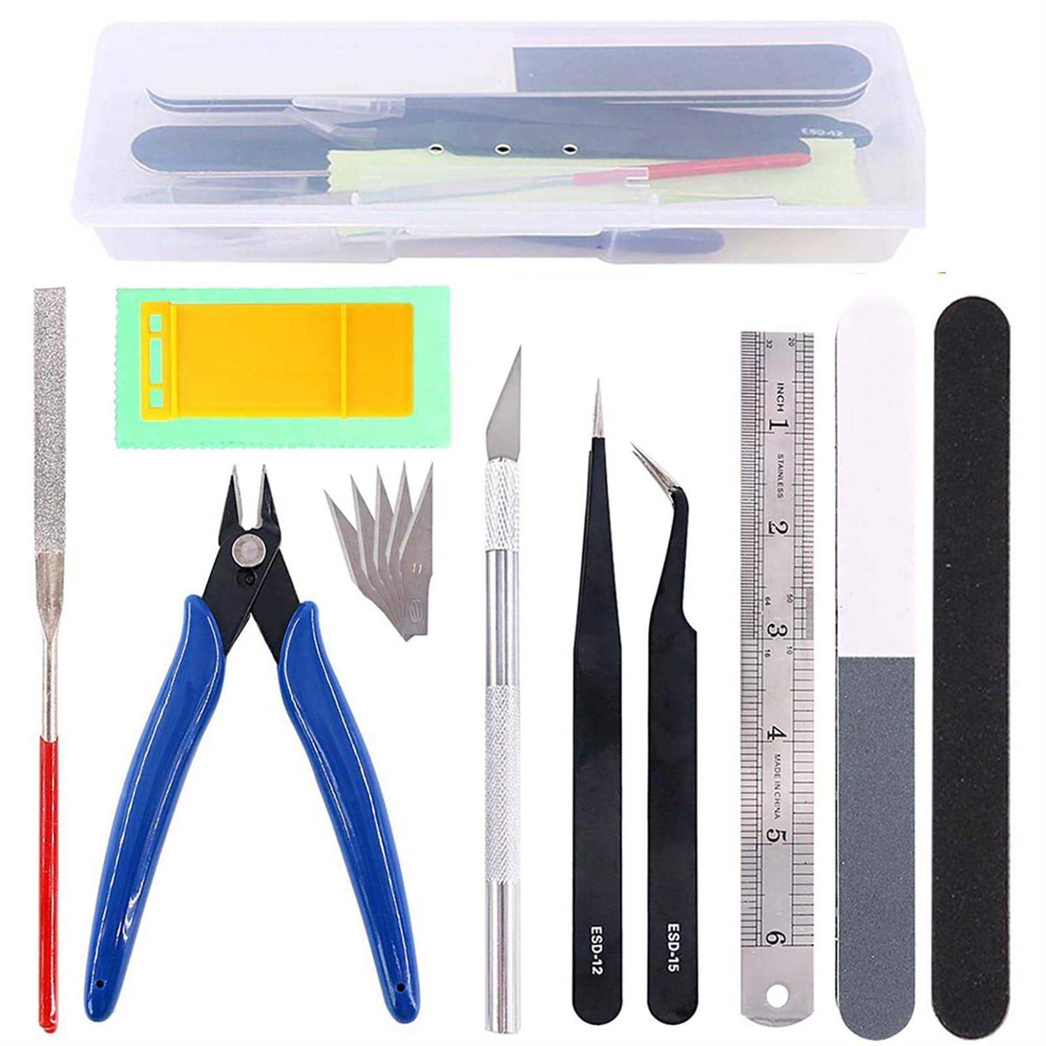 15 Pcs Model Building Tools Kit with Plastic Box Y27149