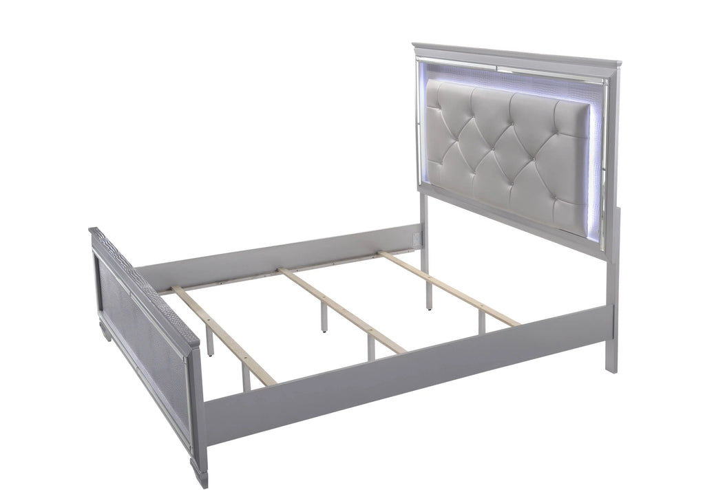 Queen Size LED Backlit Upholstered Bed Dresser Mirror Nightstand Chest Wooden Furniture Set R15312