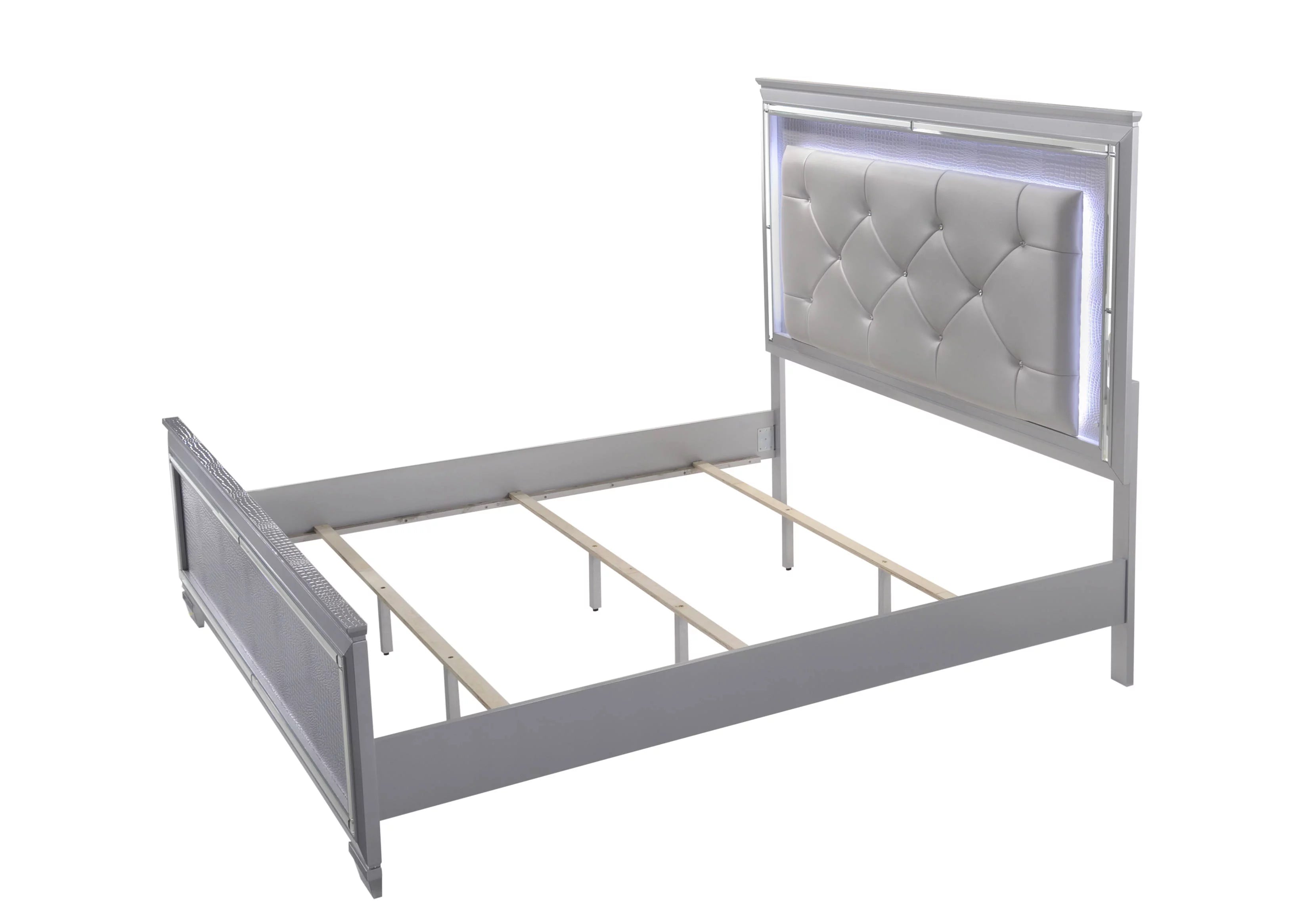 Queen Size LED Backlit Upholstered Bed Dresser Mirror Nightstand Chest Wooden Furniture Set R15312
