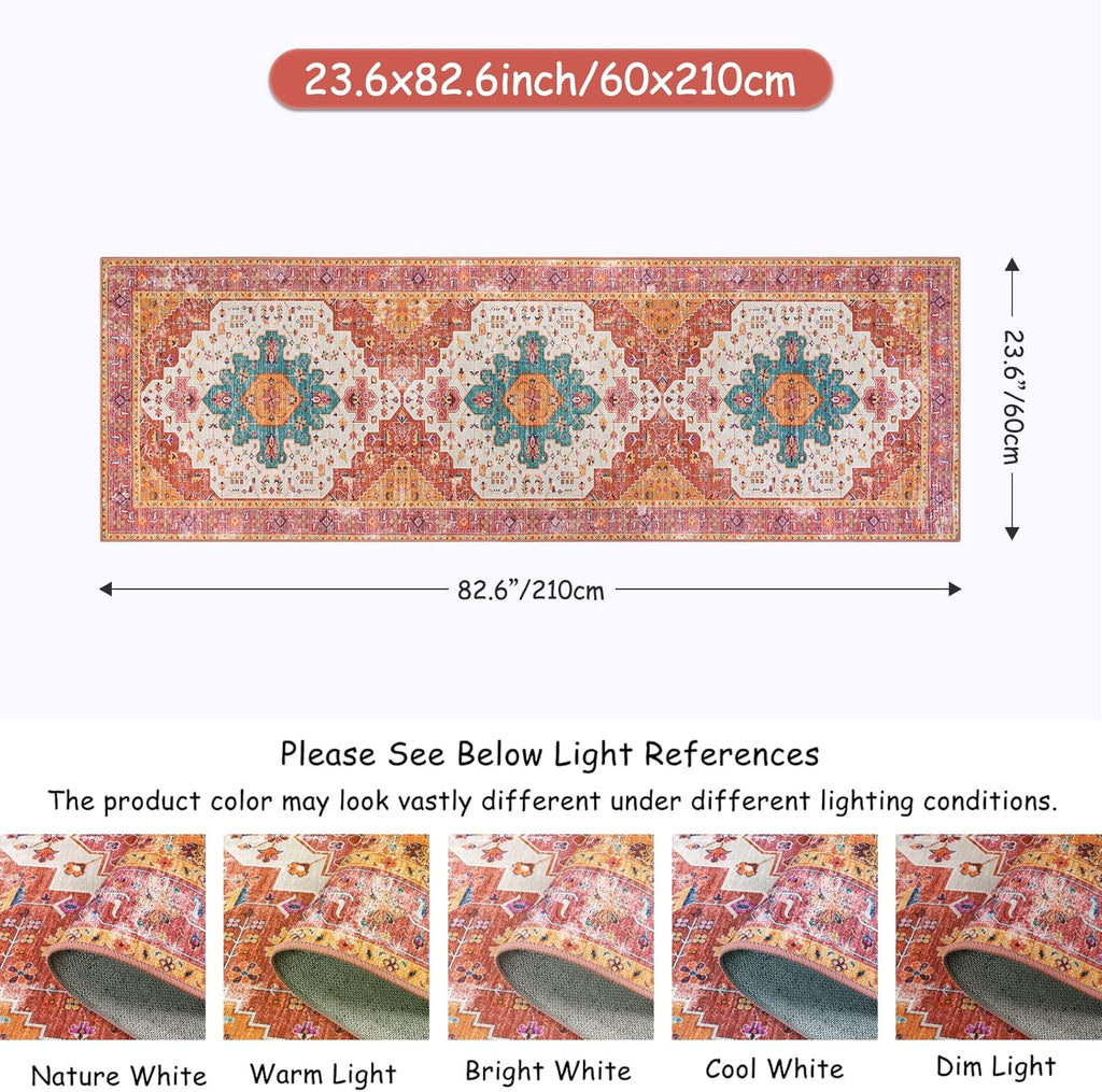 Ultra-Thin Washable Runner Rug - 2x7 Pink Non Skid Low Pile X8481