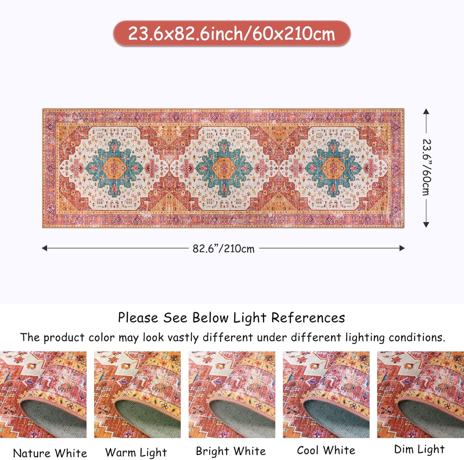 Ultra-Thin Washable Runner Rug - 2x7 Pink Non Skid Low Pile X8481