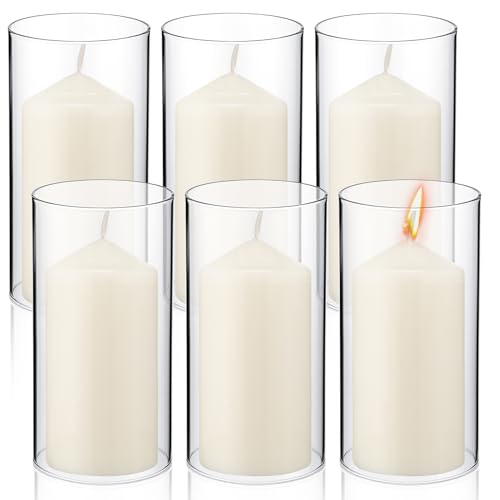 2.5 x 8 Inch Clear Glass Cylinder Candle Holder with Unscented Pillar Candles E986