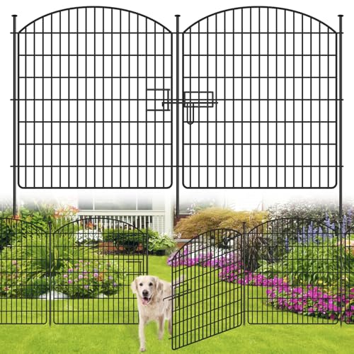 16 Panels 32in x 38.6ft Rustproof Metal Garden Fence with Gate T4746