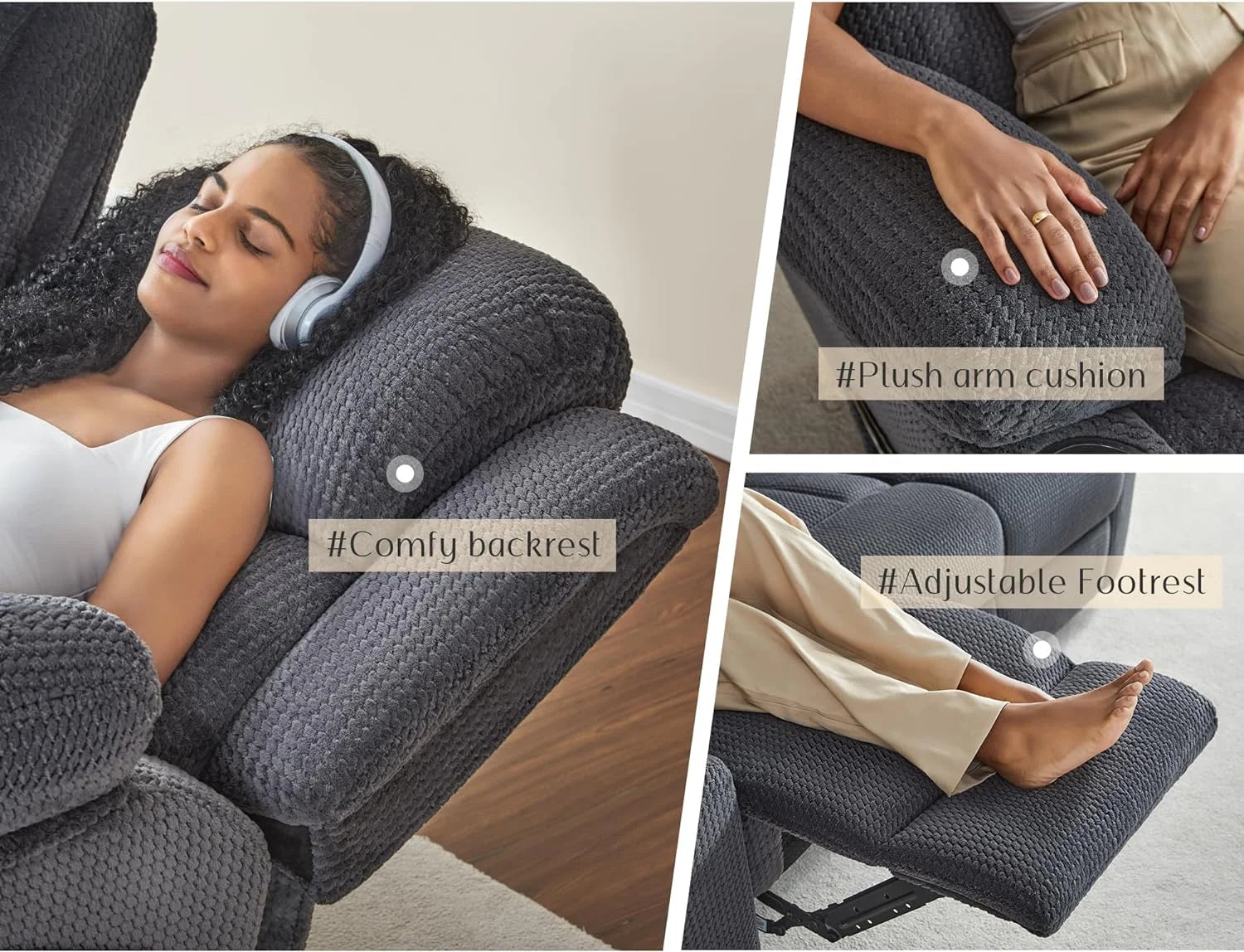 Grey 3 Seater Recliner Sofa with Cup Holders S939