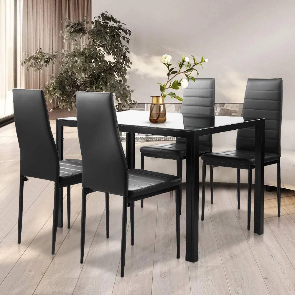 Glass Dining Table and 4 PU Leather Chair F170