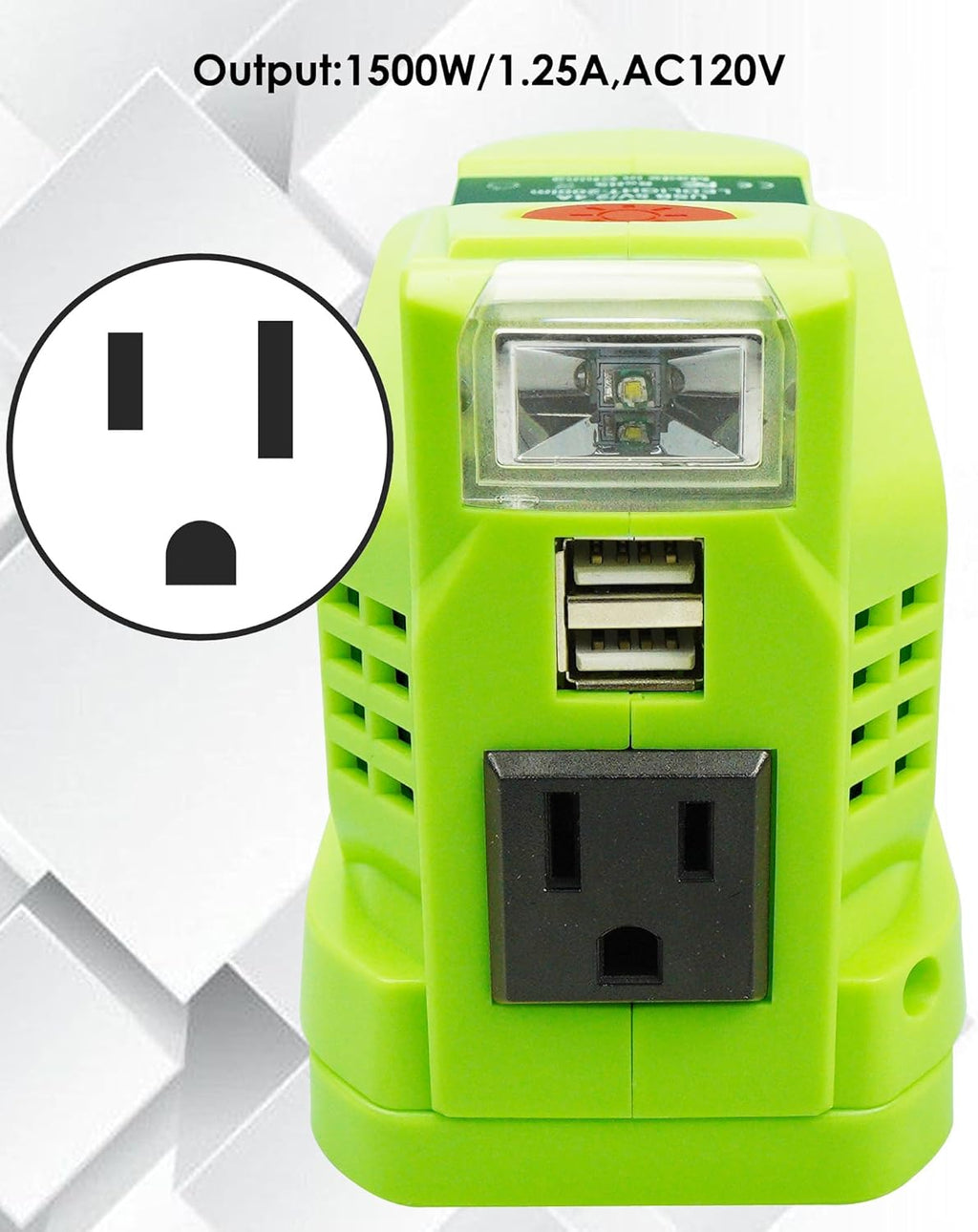 150W DC 18V to AC 110V-120V Power Inverter with AC Outlet Dual USB Outlet LED Light M823