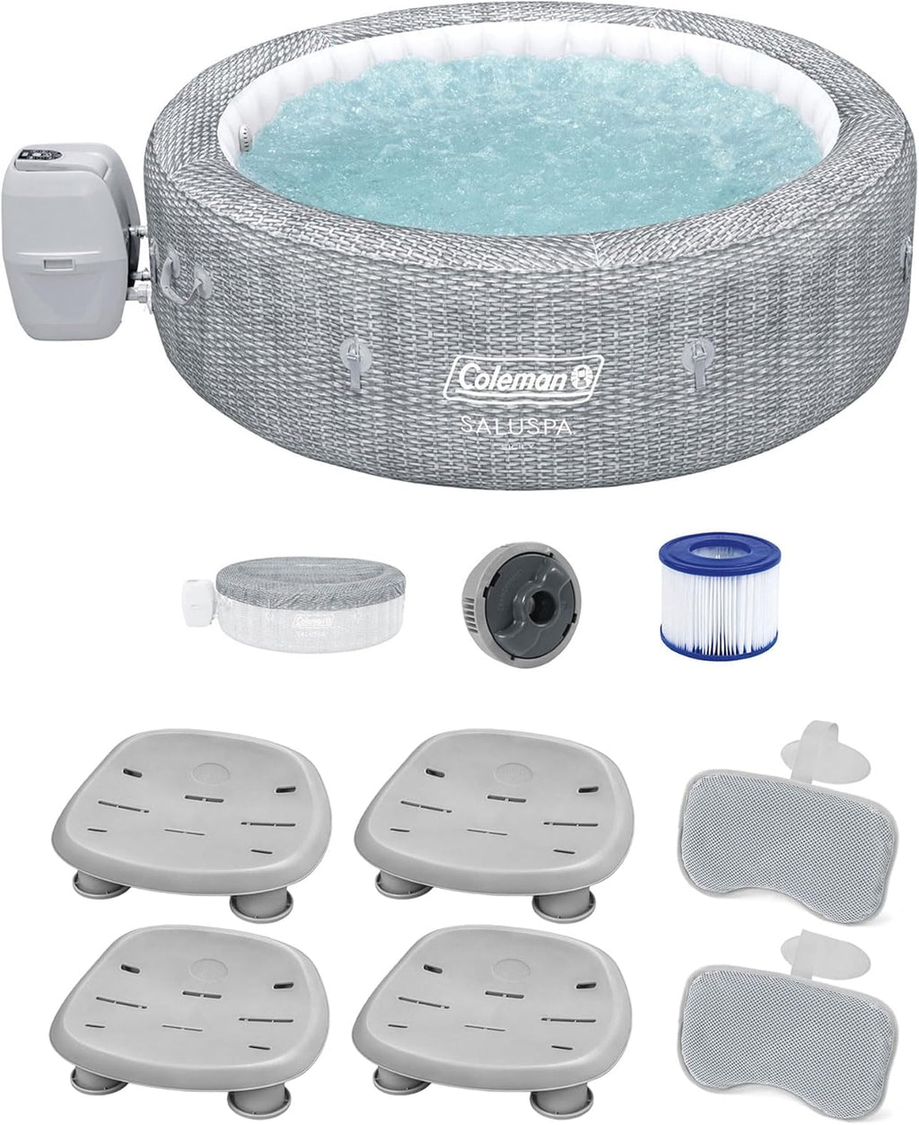 Inflatable Hot Tub with Seat and Headrest Pillows L79570