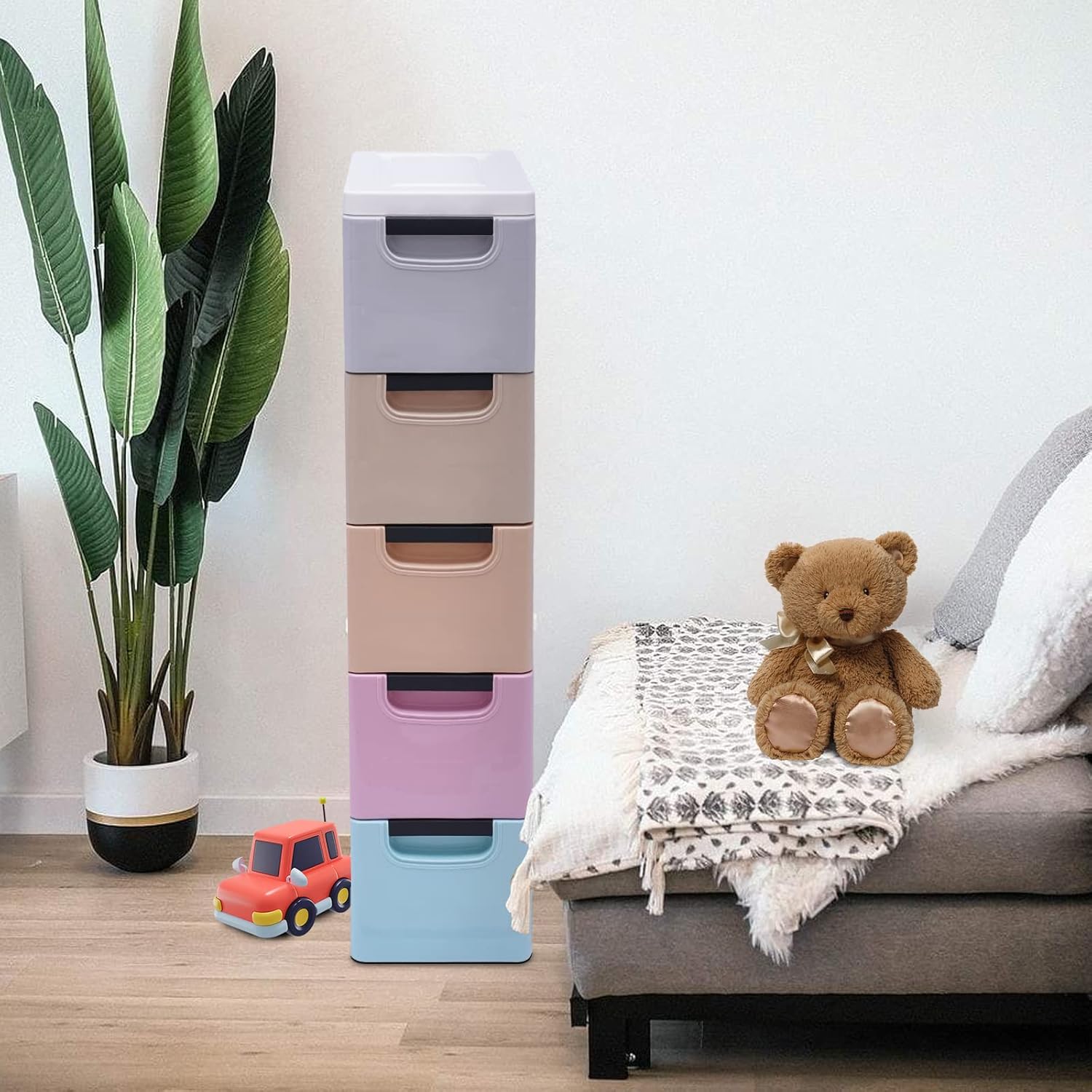 5-Drawer Plastic Storage Cabinet with Wheels F38427