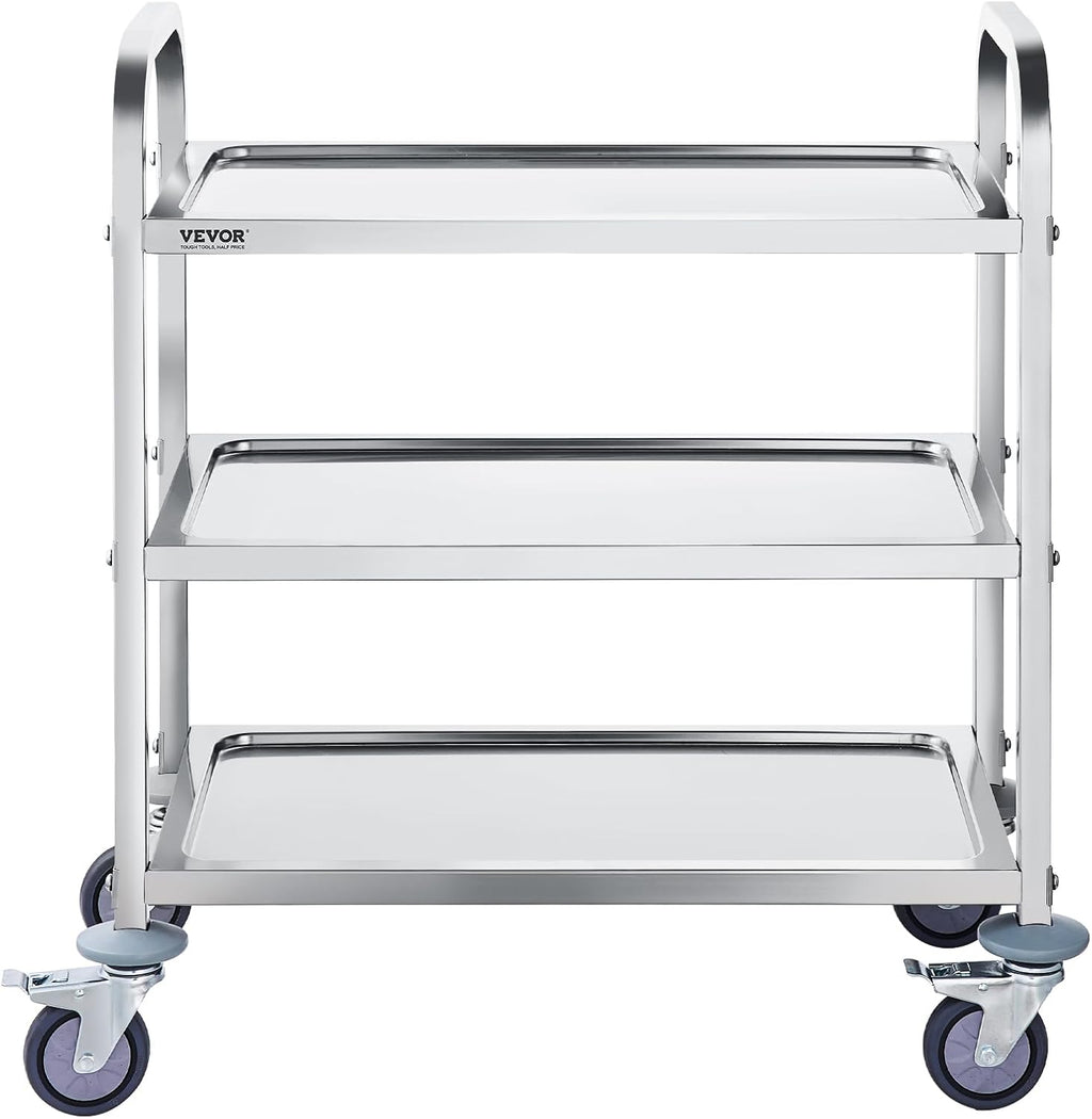 Stainless Steel 3 Shelves Rolling Lab Cart with Foot Brake T7239