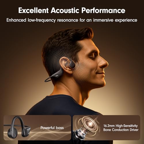 Bone Conduction Open Ear Headphones Bluetooth 5.4 with Mic 10H Playtime IPX5 Waterproof A919