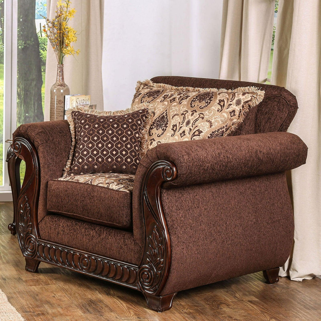 Traditional Wine Gold Fabric Living Room Set 3pcs I756