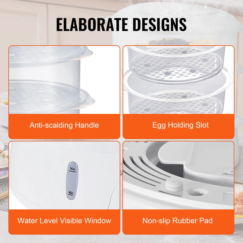 7.4Qt Electric Food Steamer 2-Tier 800W F7464