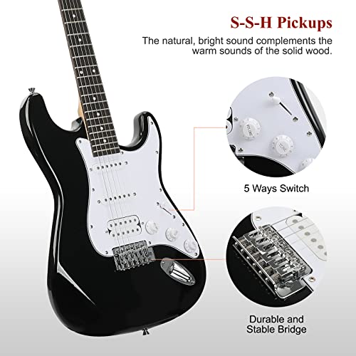 39 Inch Solid Full-size Electric Guitar HSS Pickups Starter Kit (Black) J950762