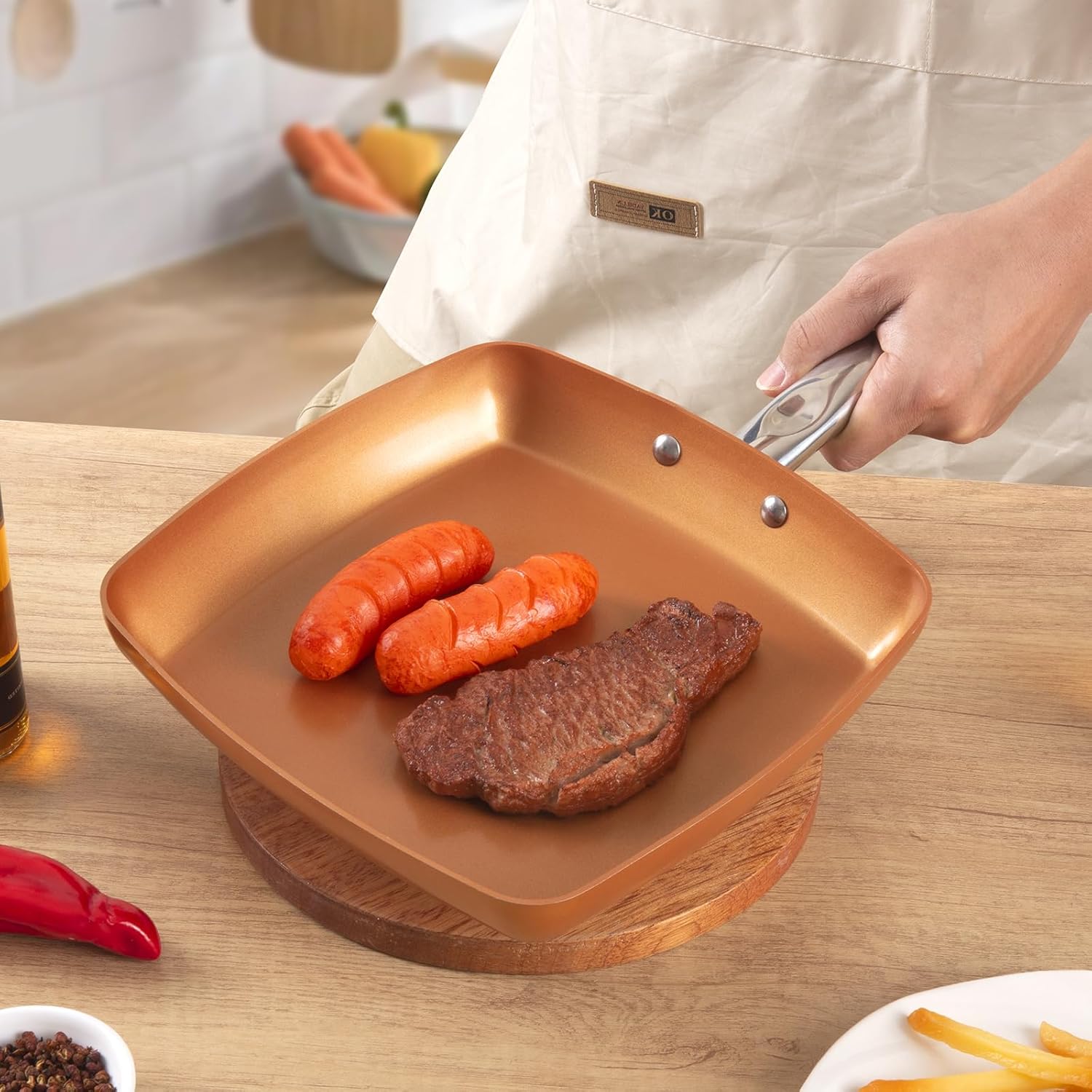 9.5" Non-Stick Copper Square Frying Pan with Ceramic Coating H2442