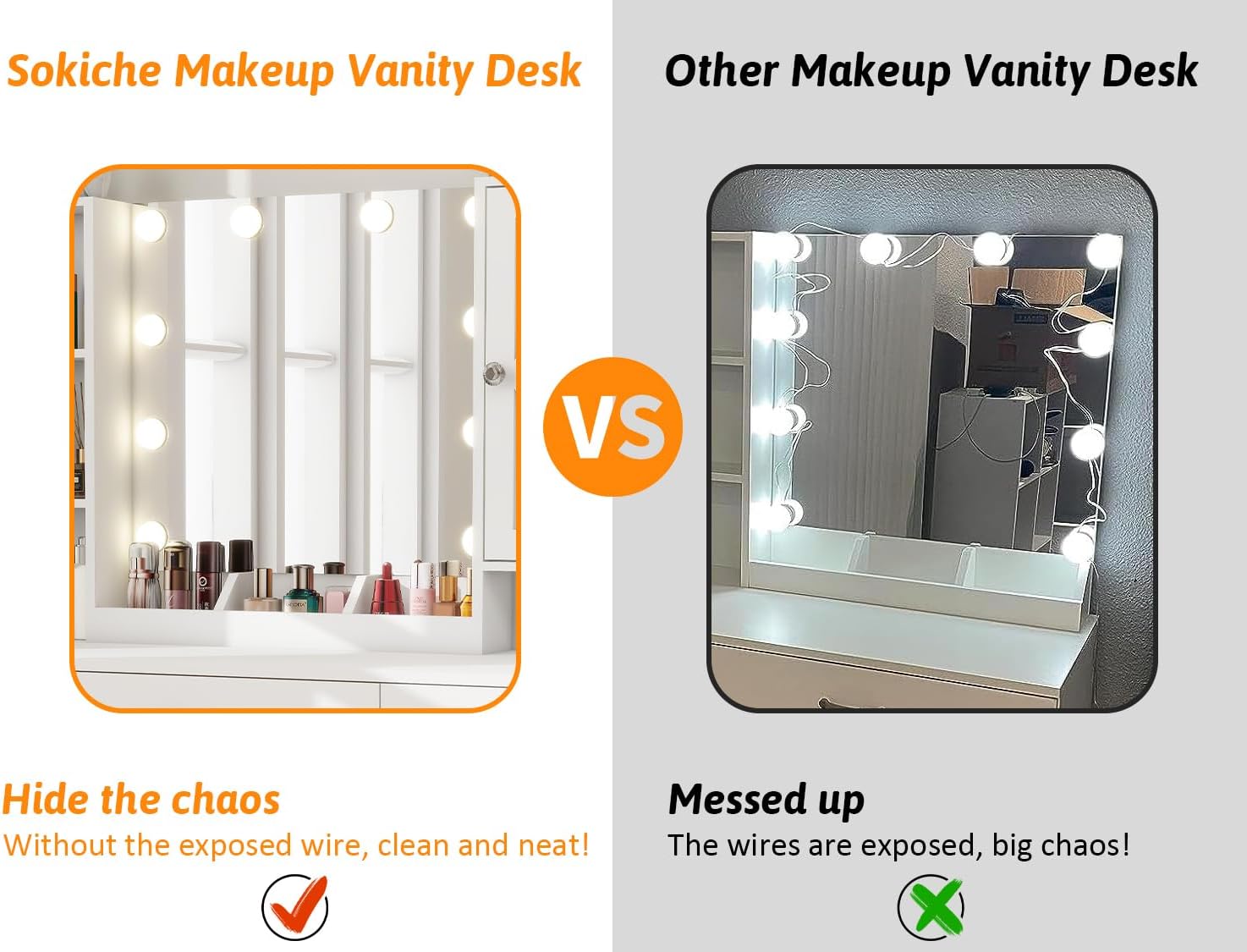 White 45" Makeup Vanity Desk with Lighted Mirror & Jewelry Cabinet, 5 Drawers Q271