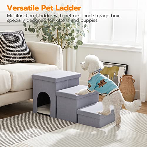 Gray 3 Steps Dog Stairs with Storage C87874