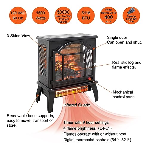 1500W Infrared Freestanding Electric Fireplace Stove Heater with Remote B3149