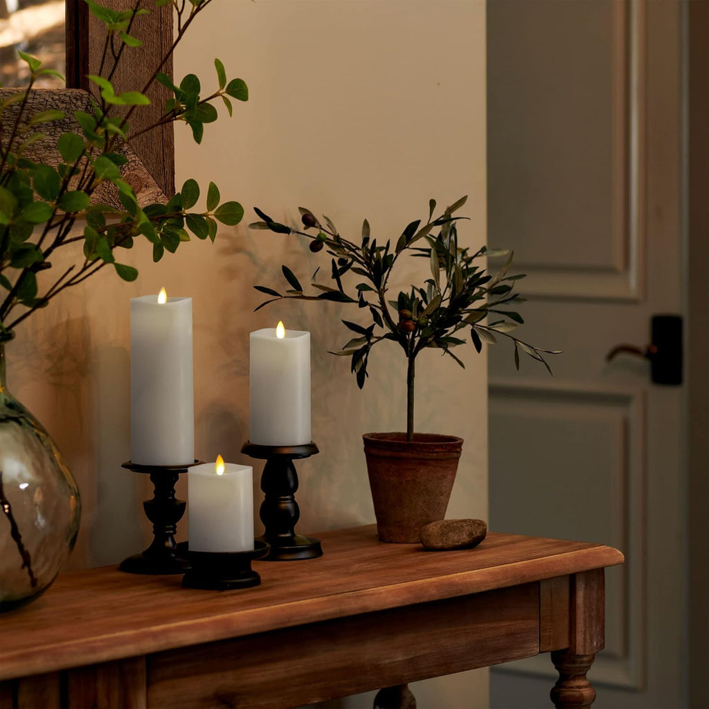 Set of 3 White Moving Flame Pillar Candle with Remote J29249