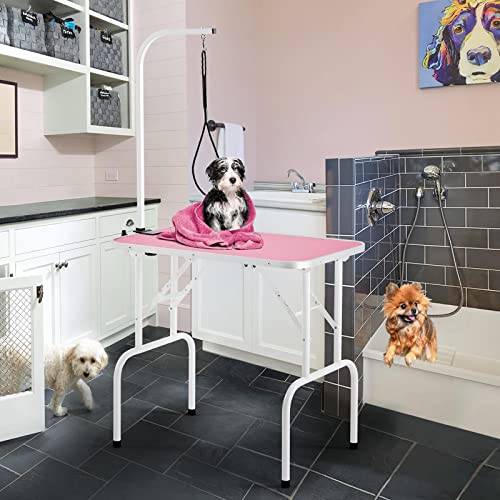 32in Foldable Pet Grooming Table with Adjustable Arm & Noose B495