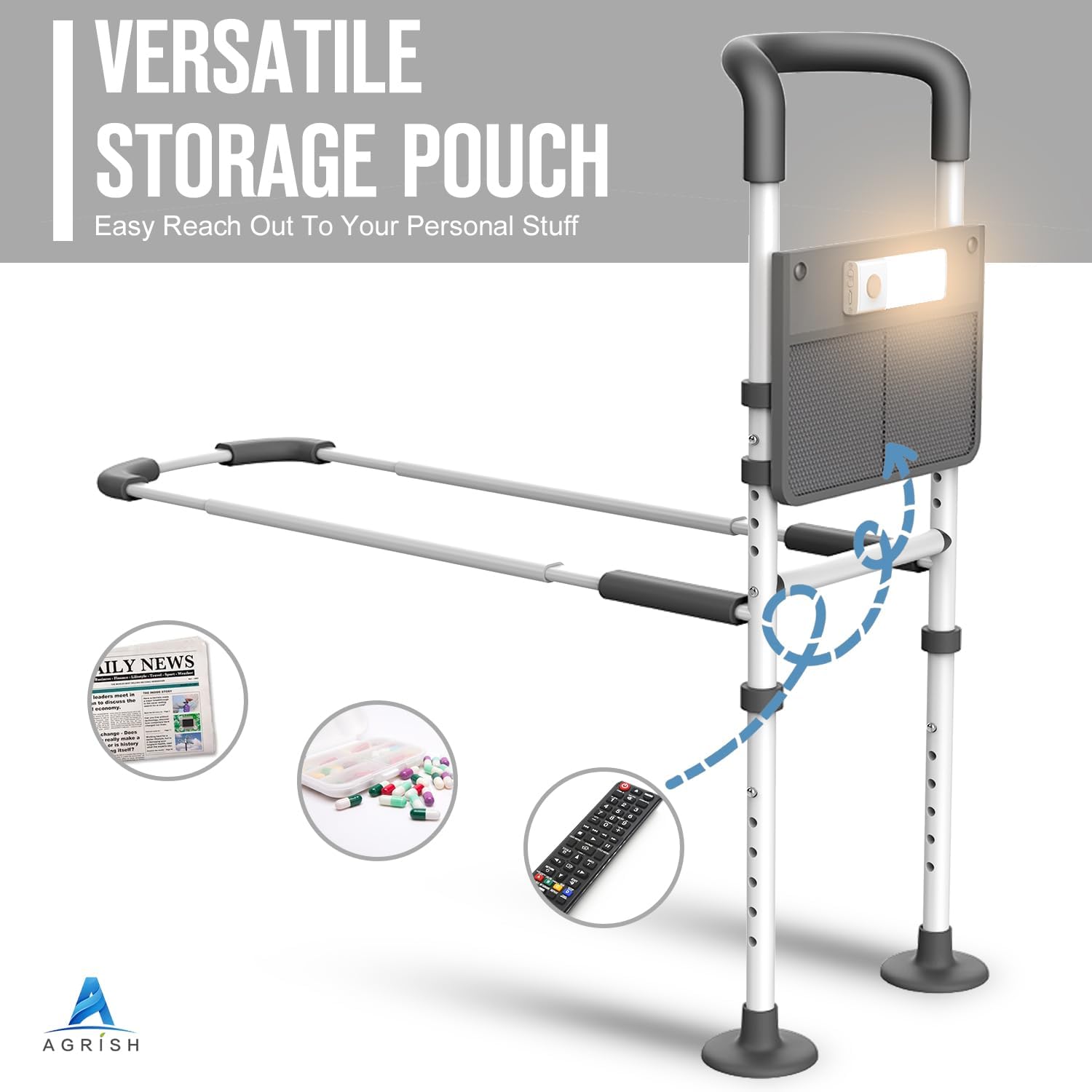 Medical Bed Rail with Motion Light and Storage Pouch B1524