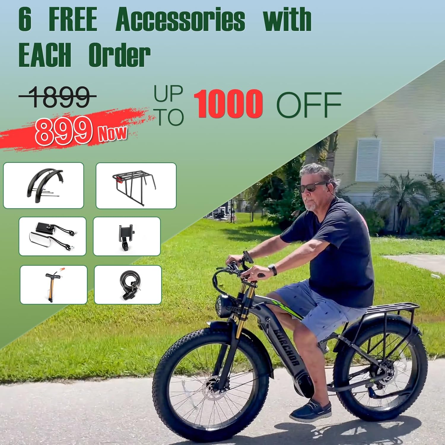 26" Fat Tire 1000W Electric Bike with 48V Removable Battery Q695