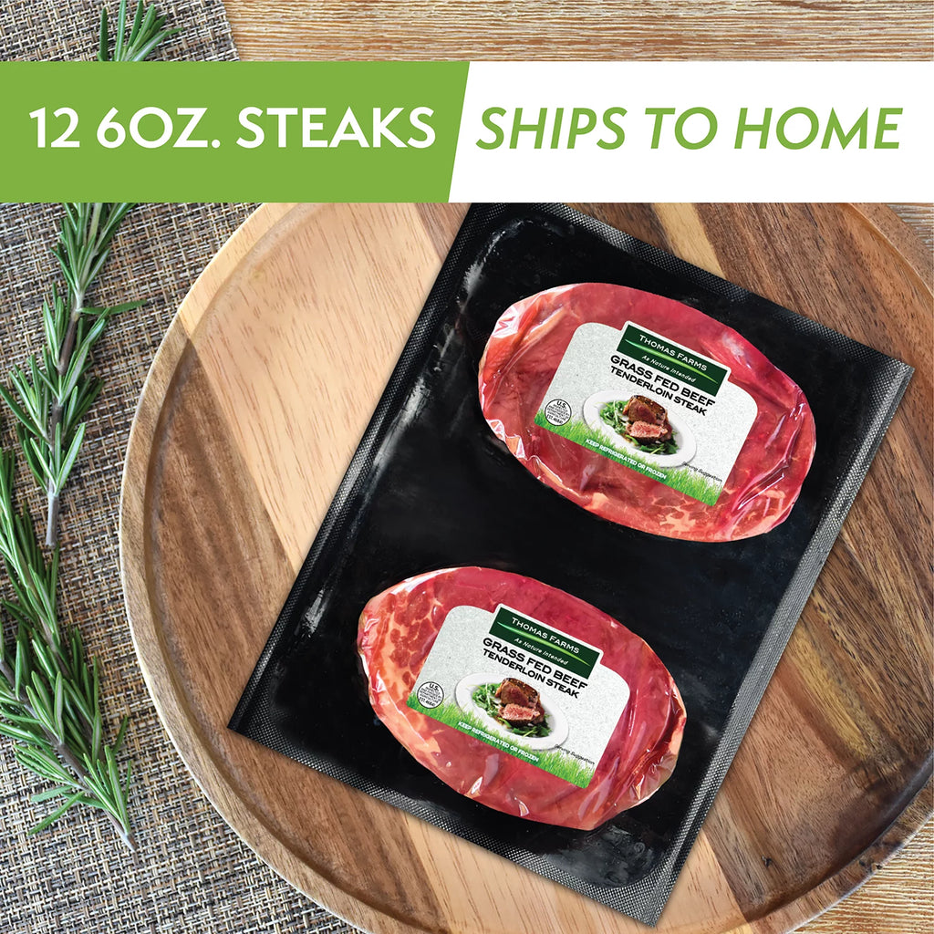 Twelve 6 oz Grass Fed Beef Filet Mignon Steaks I34863