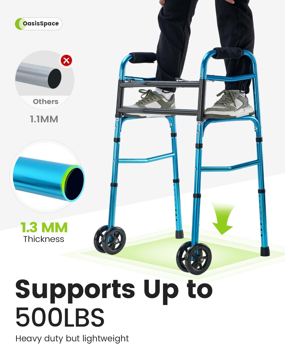 Heavy Duty Folding Walker with 5 Inches Wheels I719