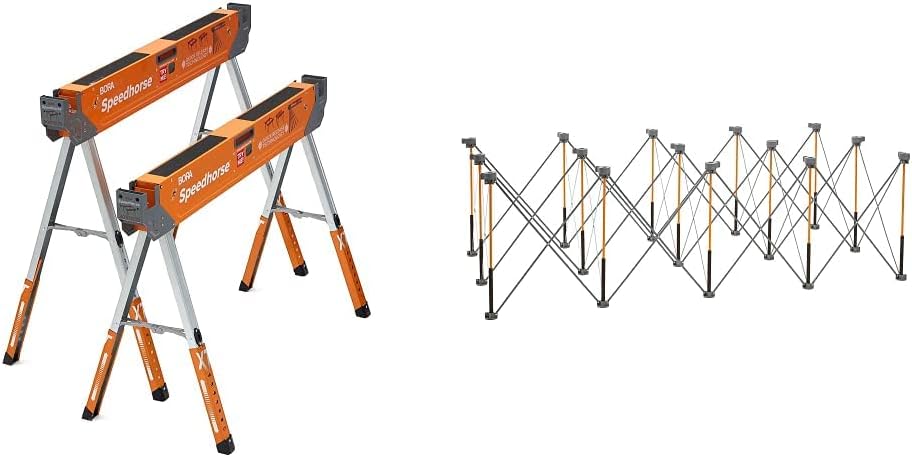 Adjustable Height Sawhorse Pair, Two pack, 30-36 inch height adjustable Legs, Metal Top, Heavy Duty D512795